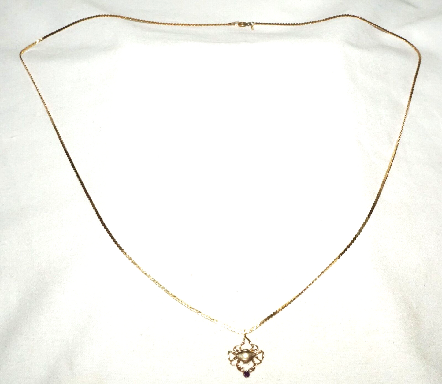 Vintage Gold Plated Necklace w 14k Yellow Gold Zodiac Cancer Motif Pendant (KiL)