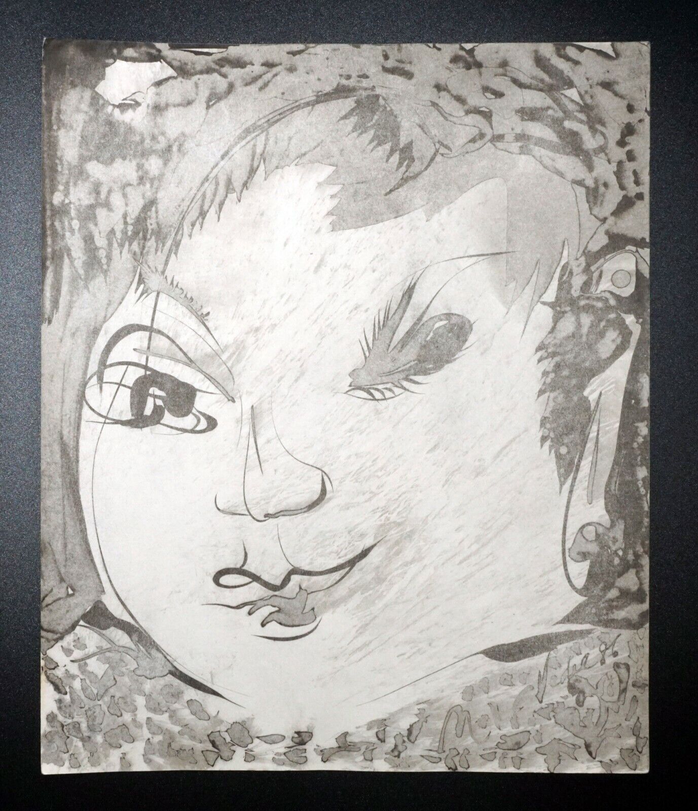 France Hawaii Outsider Art Mixed Media Ink Painting Girl Claude Vedel (EtJ)#8