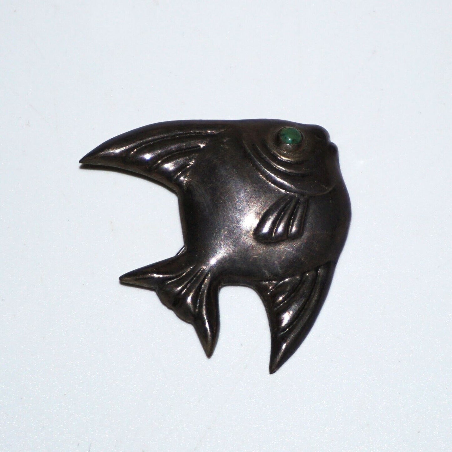 Mexico Sterling Silver Tropical Fish Pin w. Turquoise Eye by Ave Juarez 40 (CWo)