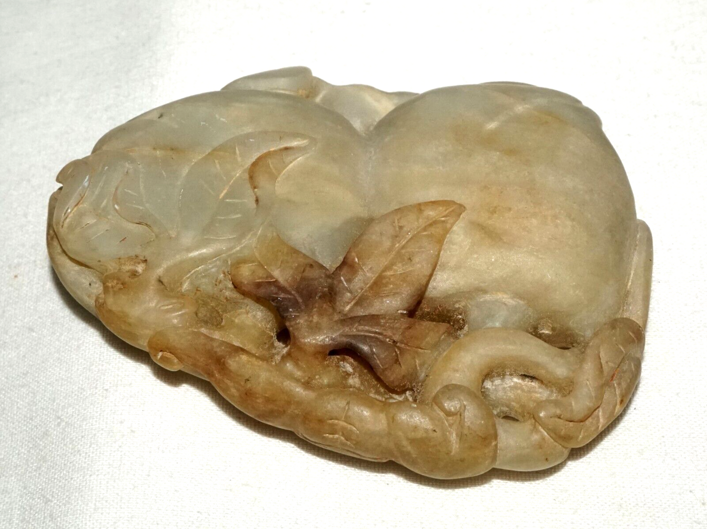 Antique Chinese Large Jade Carving Double Peaches & Double Bat Motif (Les)L21