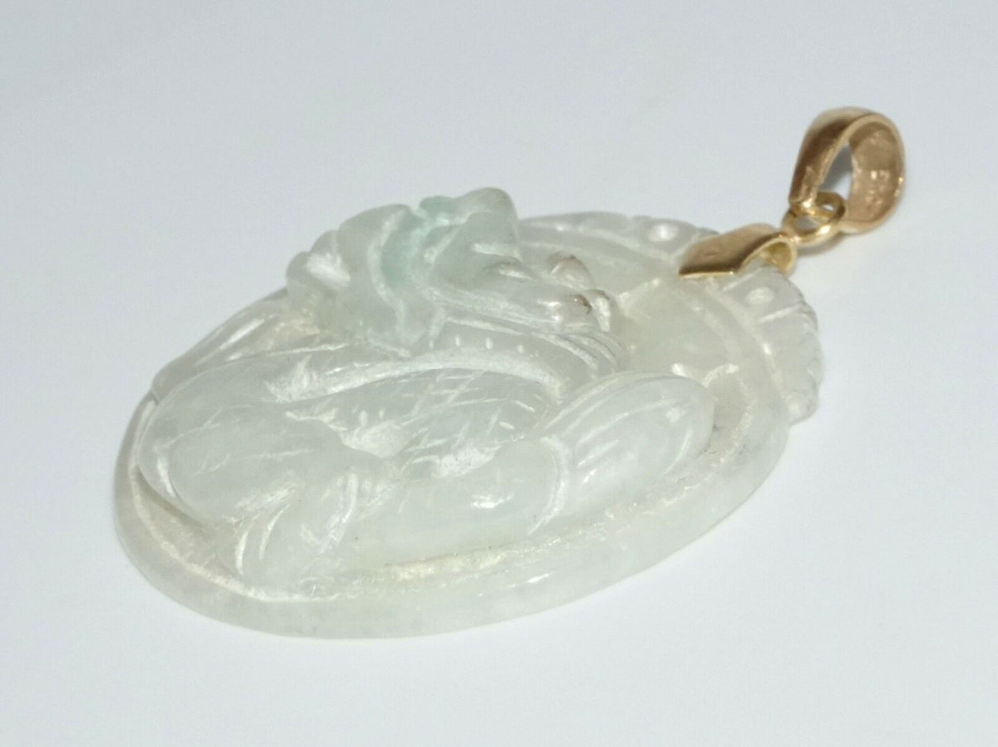 Chinese White & Green Pierced Jadeite Jade Dragon Motif Plaque Pendant (SaR)#289