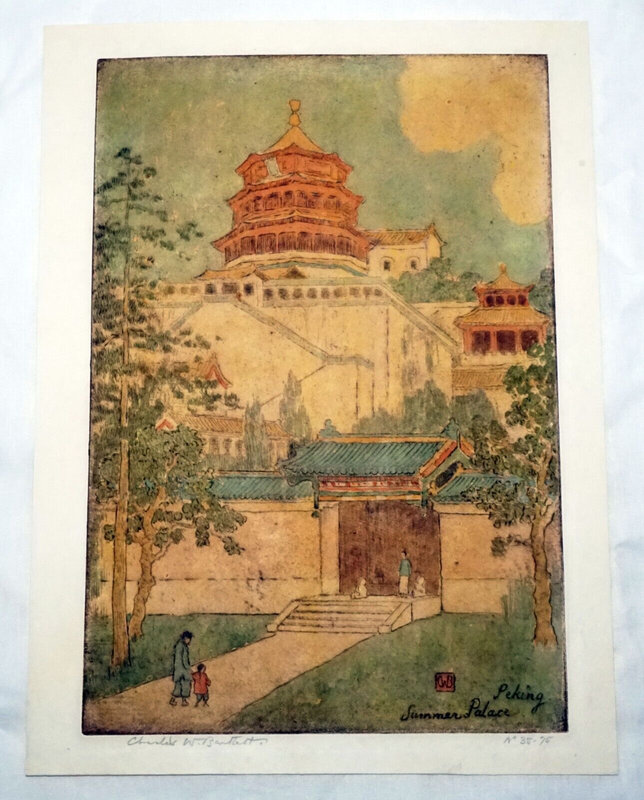 1923 UK Etching Print Peking Summer Palace Charles W. Bartlett (1860-1940)(InS)