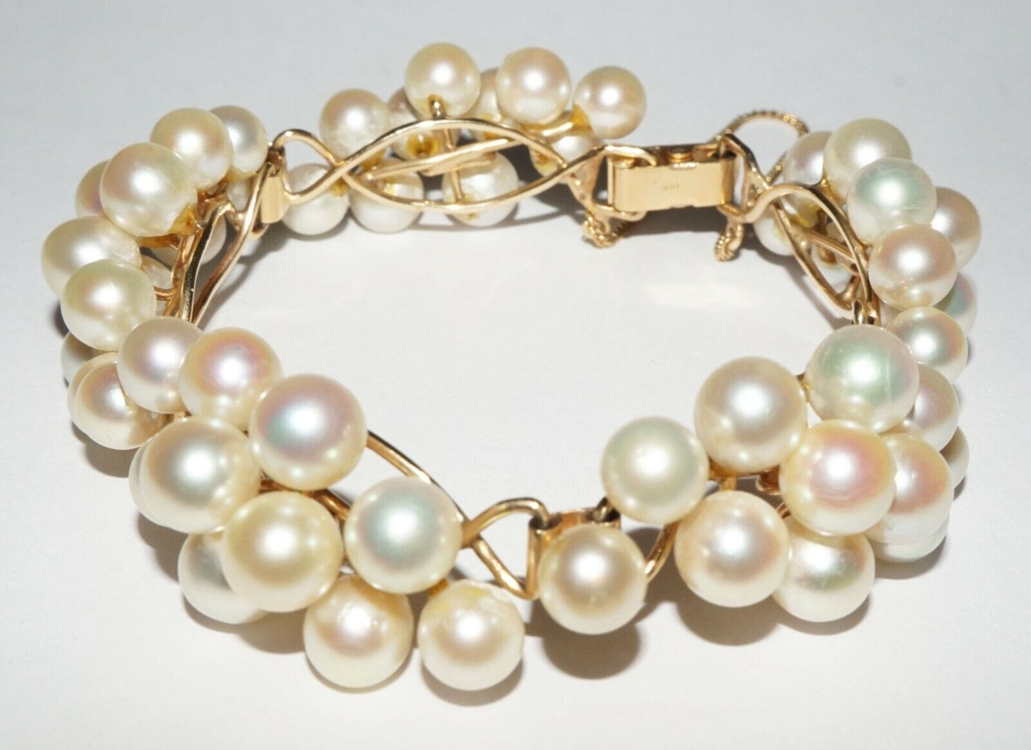 Vintage Modernist Style 14k Yellow Gold Bracelet set w. 54x Pearls (NaD)#18