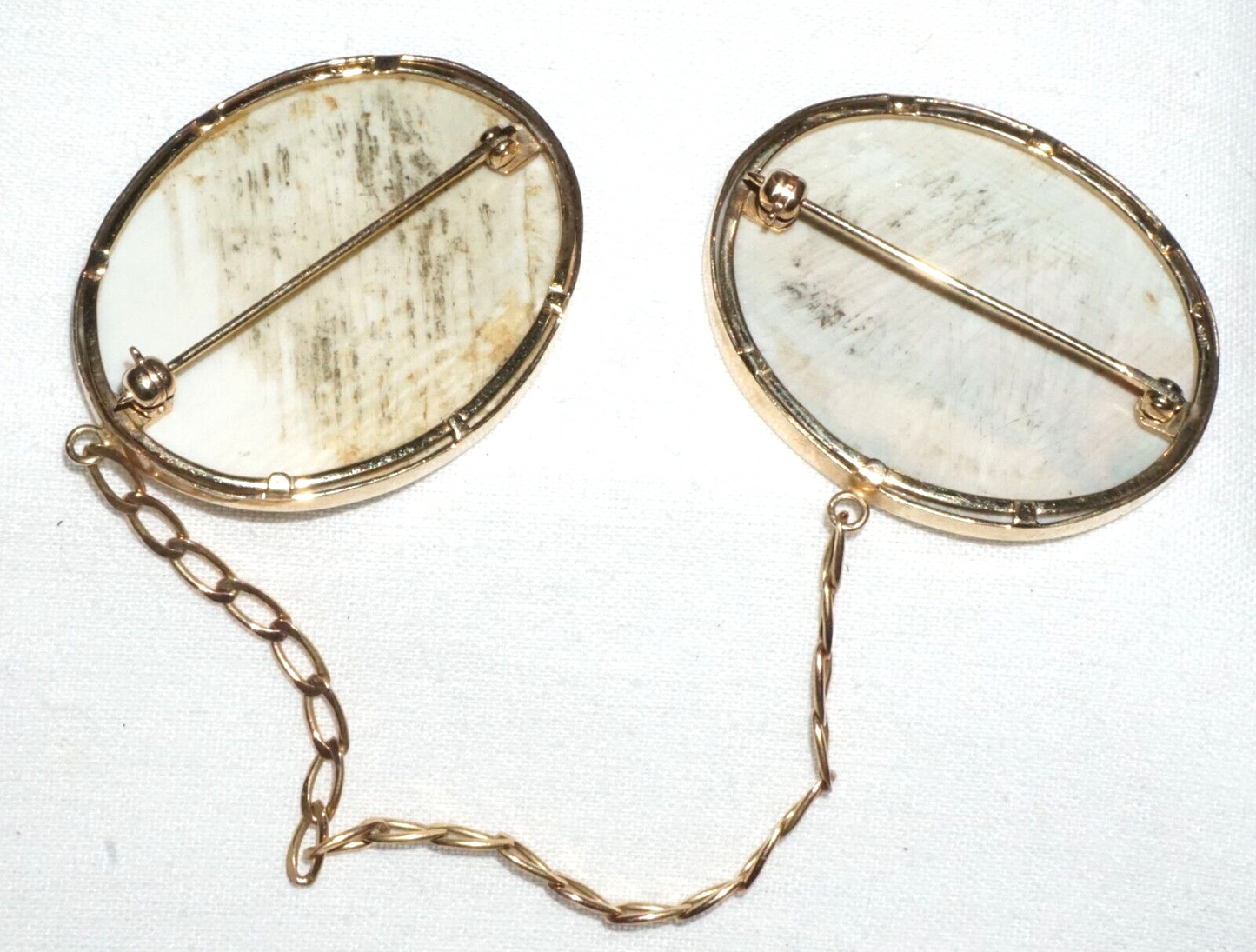 Antique 14k Yellow Gold Oval Painted Plaque w. Castle Motif Double Brooch (GeB)6