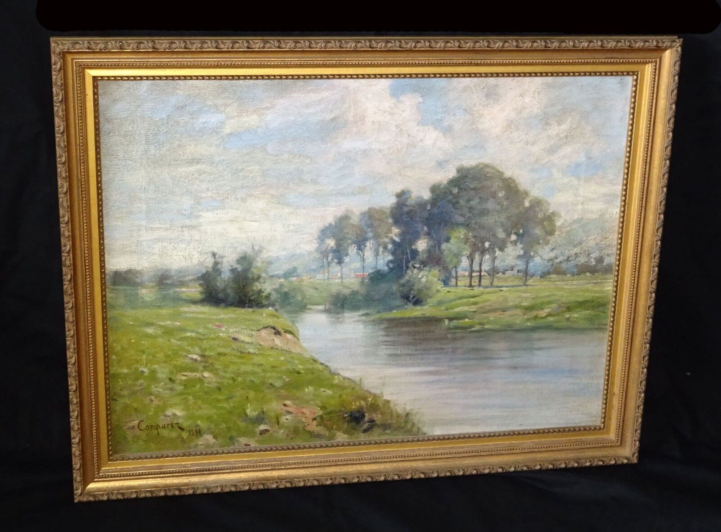 1891 Colorado Oil Painting "River Landscape" by Alexis Comparet 1856-1906 (Leh)