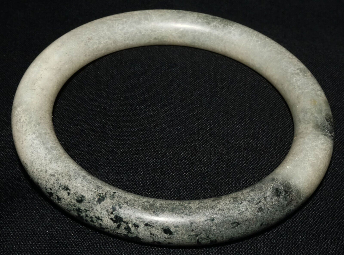 Vintage Chinese Grey Mottled Black Nephrite Jade Bangle Bracelet (LeS) B32