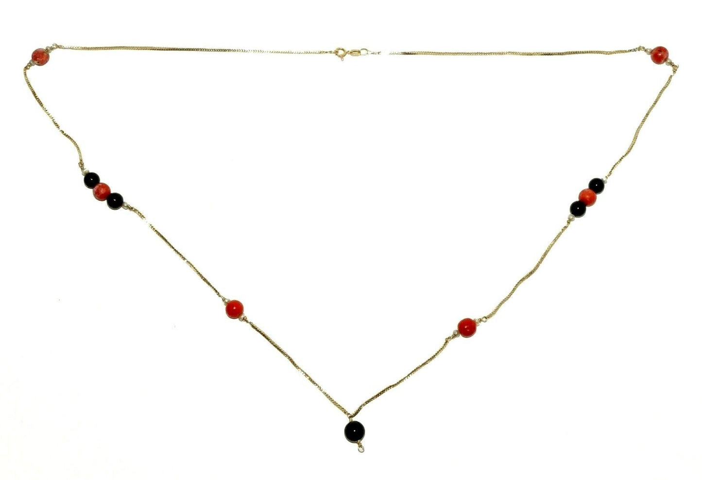 Italy 14K yellow Gold Necklace w Red & Black Coral Beads Giovanni Balestra (LeP)