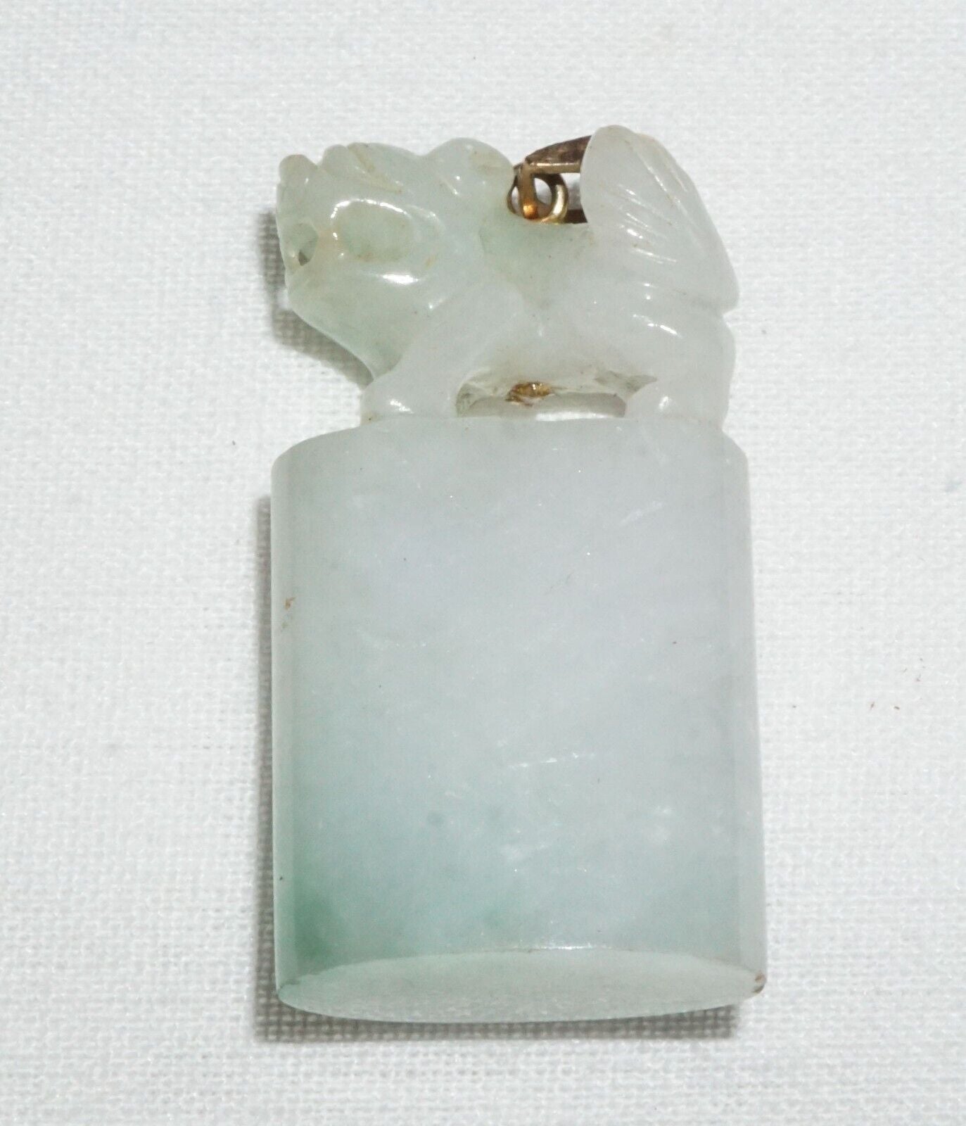 Vintage Chinese 14k Yellow Gold set Jadeite Jade Mini Seal Style Pendant (FeL)