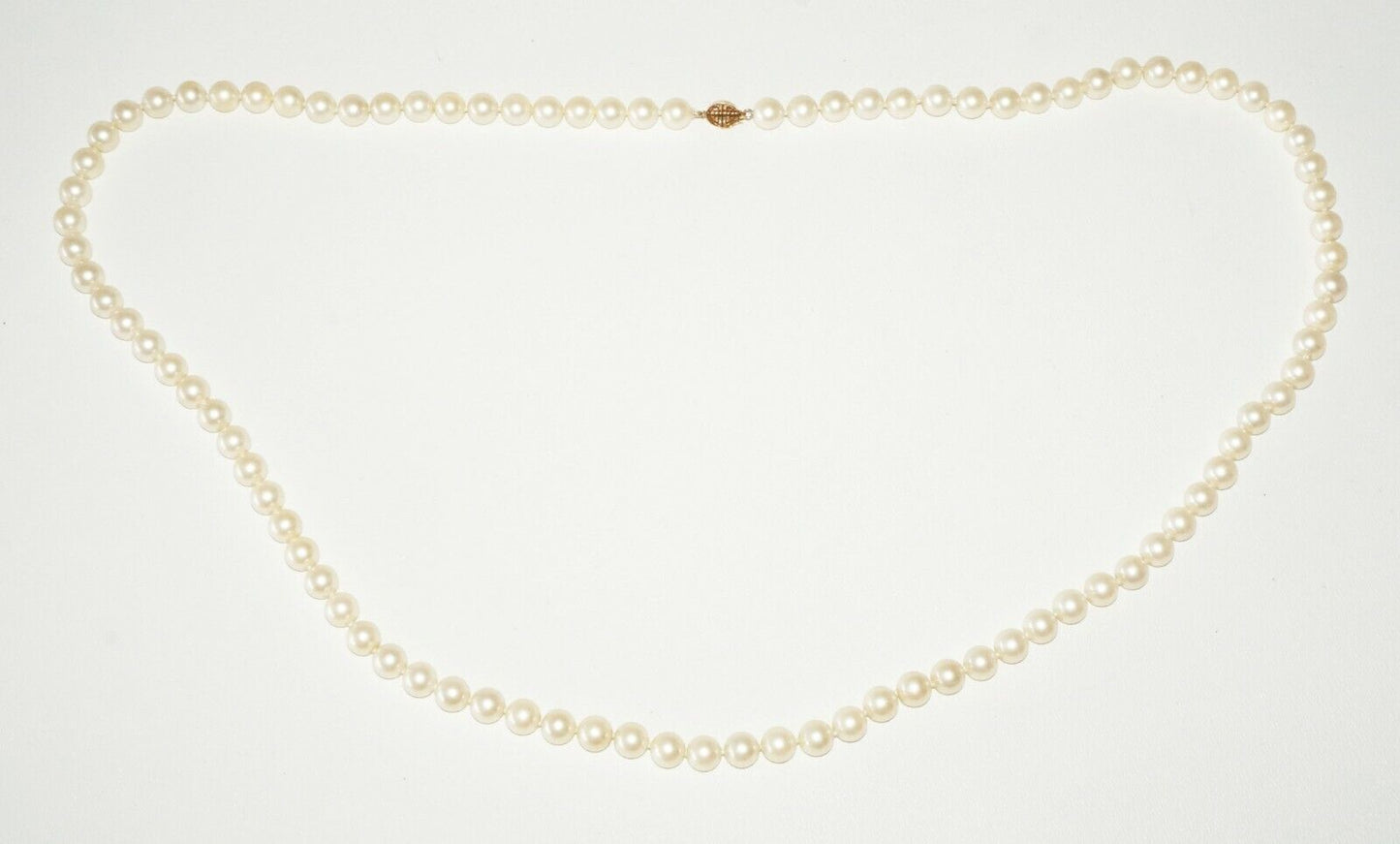 Vintage Single Strand Pearl Necklace w. 14k Yellow Gold Pierced Clasp (TaE)#55