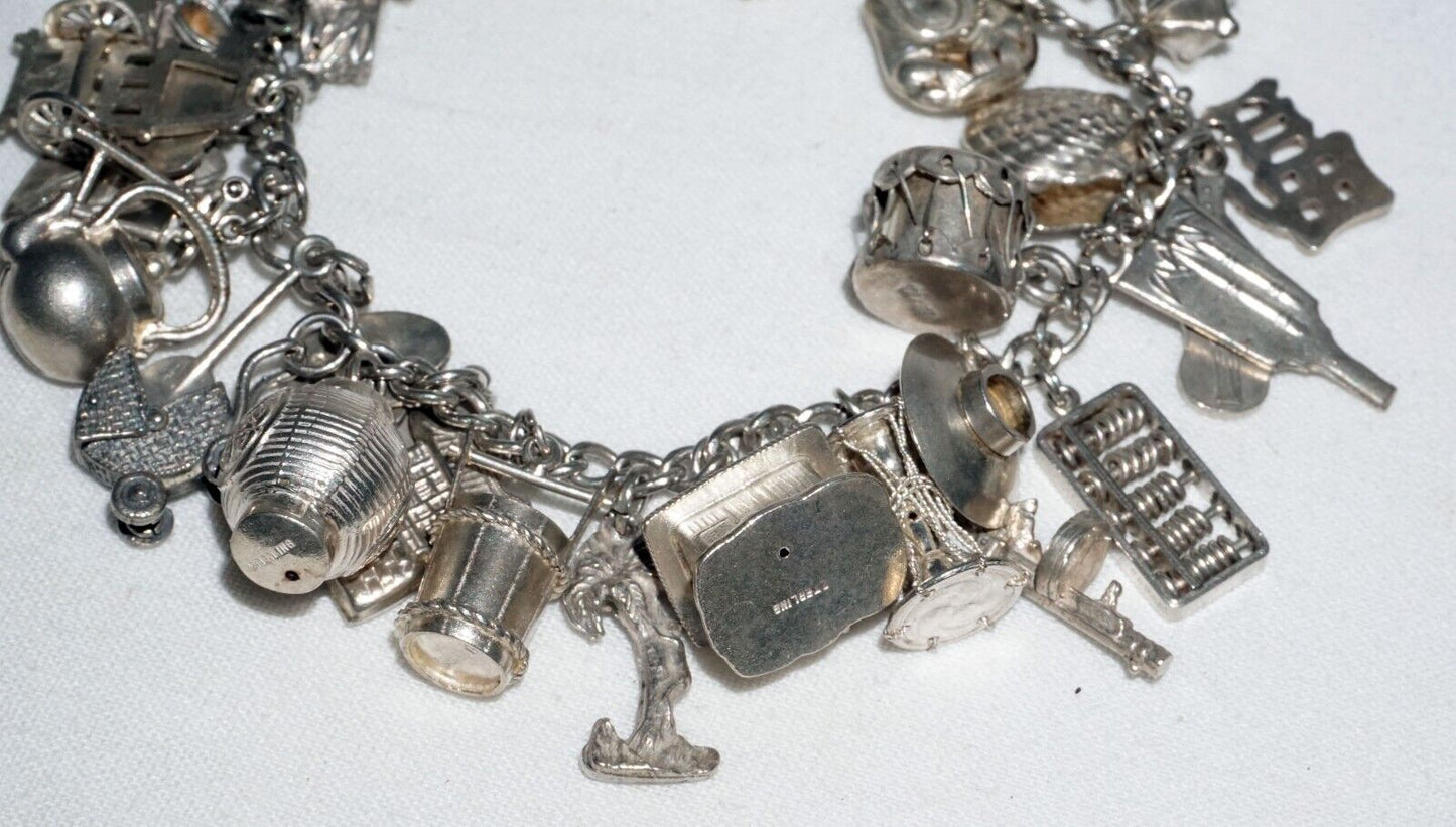 Vintage Sterling Silver Charm Bracelet w. 40x World & Travel Charms (BrM)#6