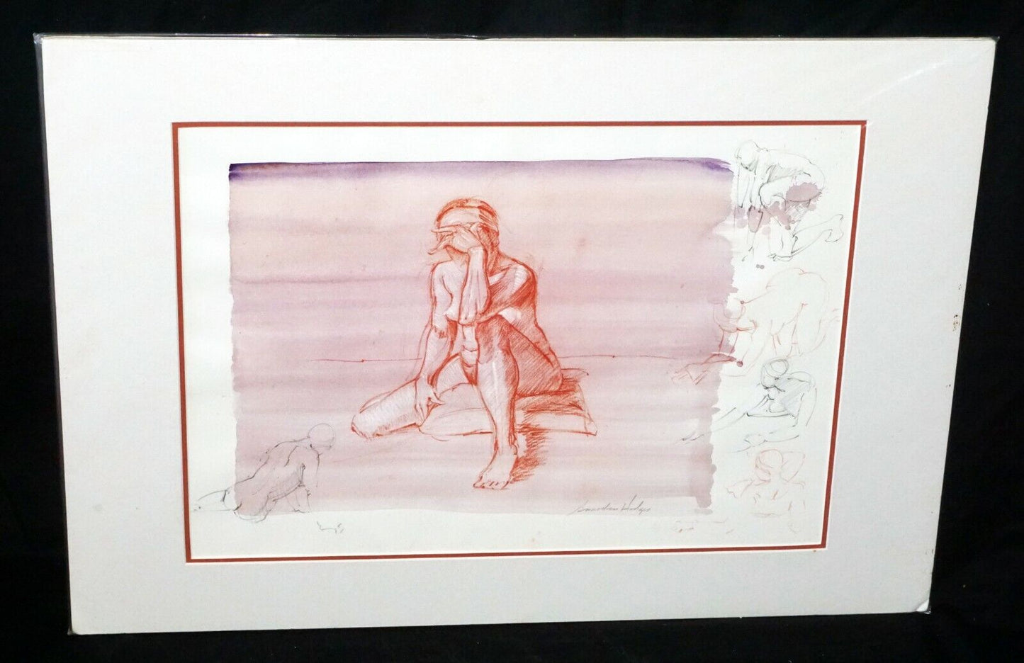 Hawaii Conte Color Wash Drawing Painting Female Nude by Snowden Hodges (Sho)