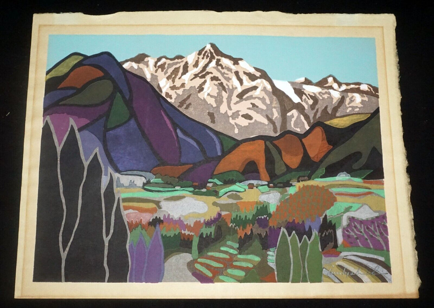 50s Japanese Woodblock Print Sprint Mountains Mabuchi Toru (1920 - 1994) (SeF)