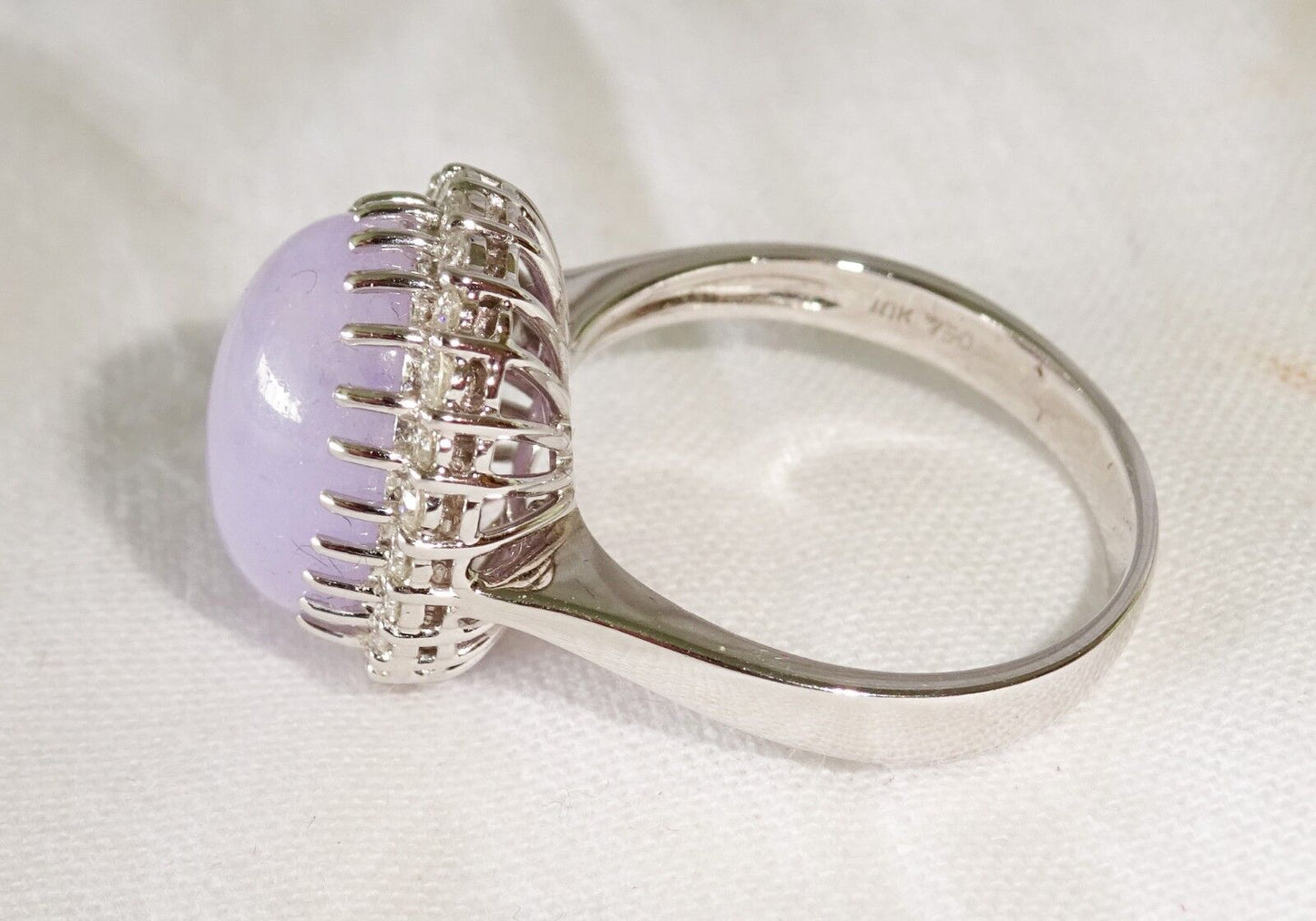 Hawaii 18K White Gold Ring Sz 9.25 Lavender Jade & 25x Diamonds by L Rafael (Pal