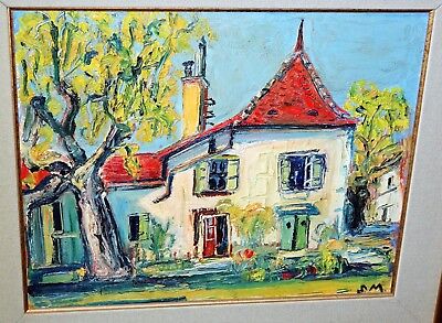 '50s Swiss Oil Heavy Impasto Painting "Villa" by Samuel Melchert (1916-1994)(Rud