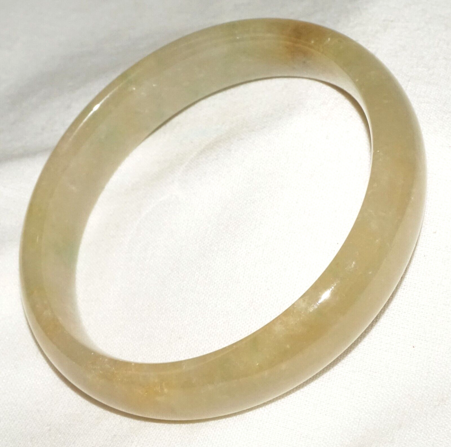 Vintage Chinese Semi Translucent Yellowish Green Jade Bangle Bracelet (InS)#L3