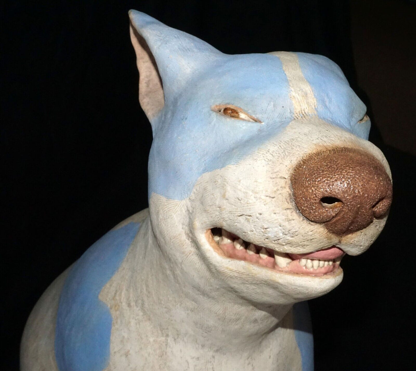 Hawaii Pottery Sculpture Blue Spotted Puppy Dog by Esther Shimazu (B.1957)(McA)