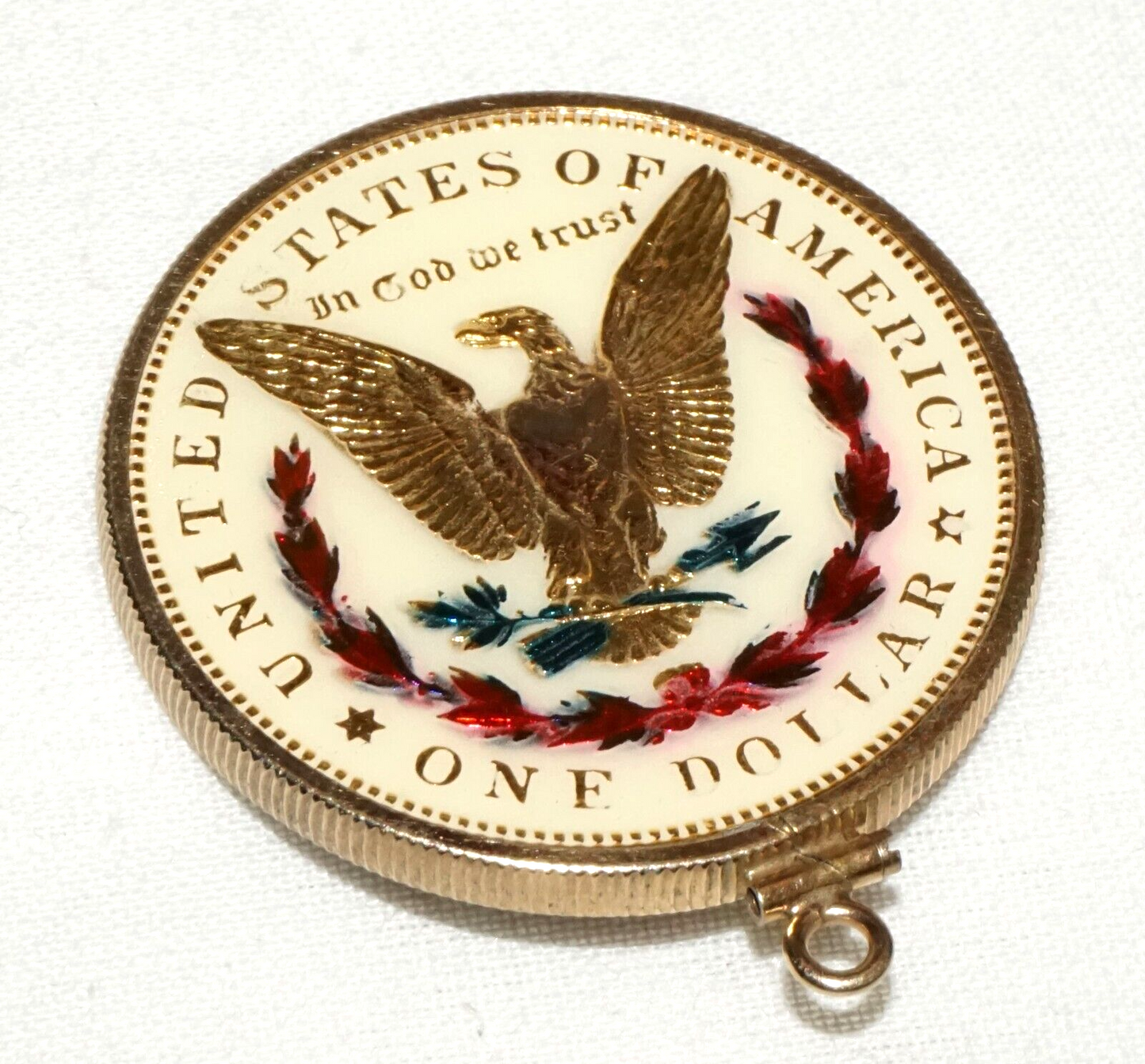 1921 US Morgan Dollar in Multicolor Enamels in G.P. Coin Bezel Pendant (RoT) #3