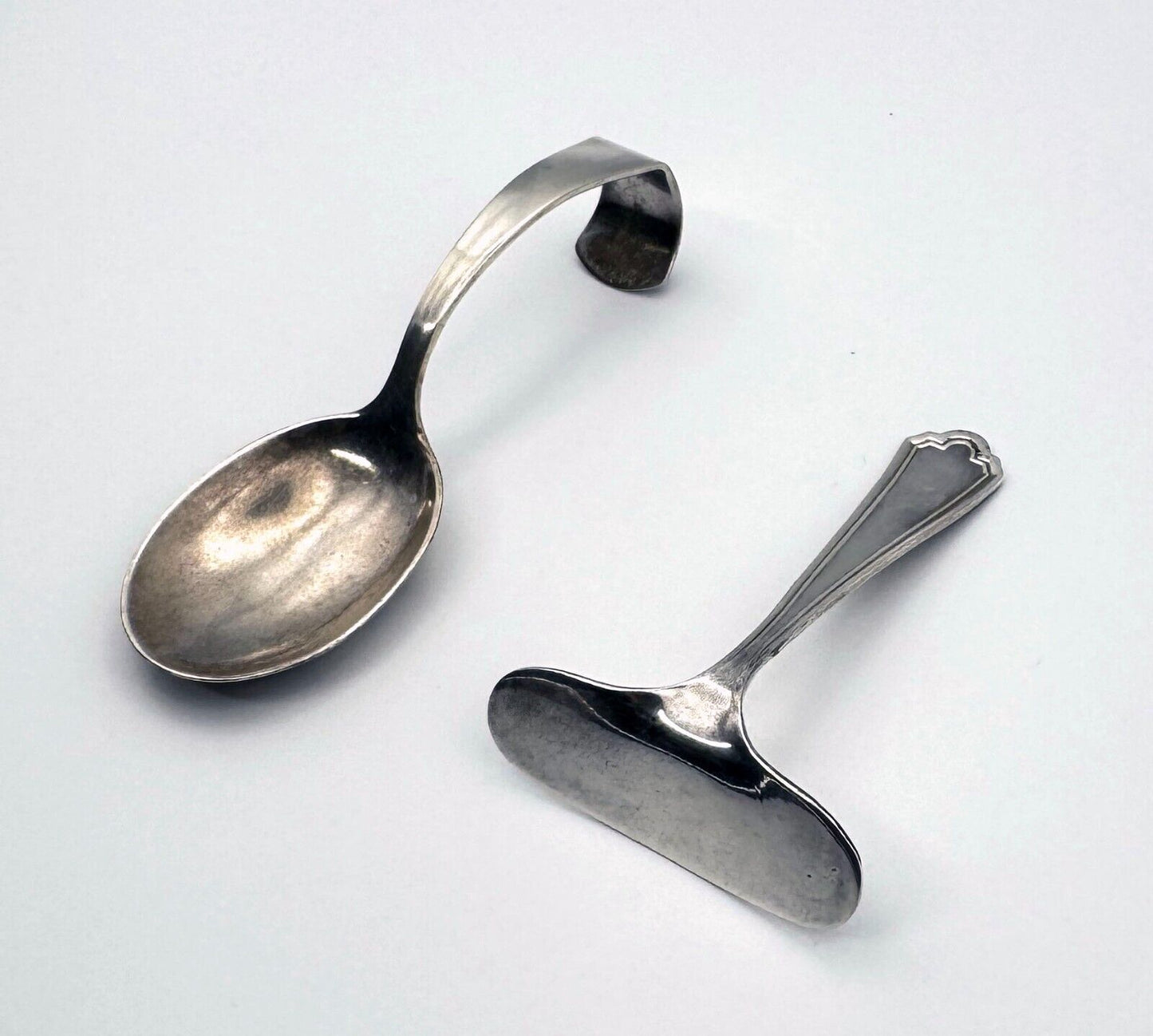 Vintage Sterling 925 Baby Infant Silverware / Pusher & Spoon (MiM)