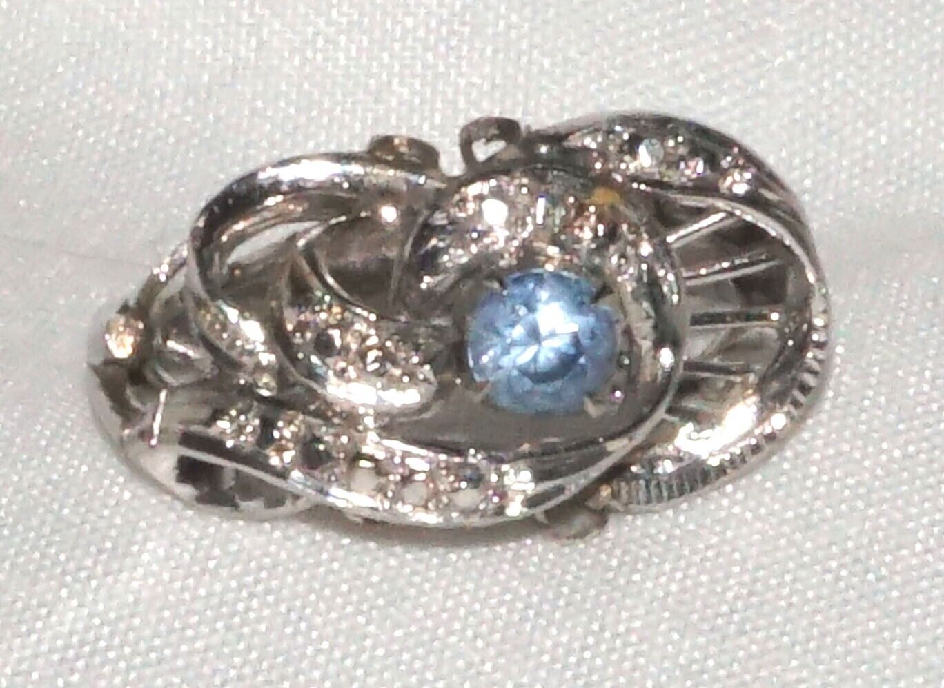 18k White Gold Filigree Ring w Small Round Facetted Sapphire Sz. 5.25 (QuC)