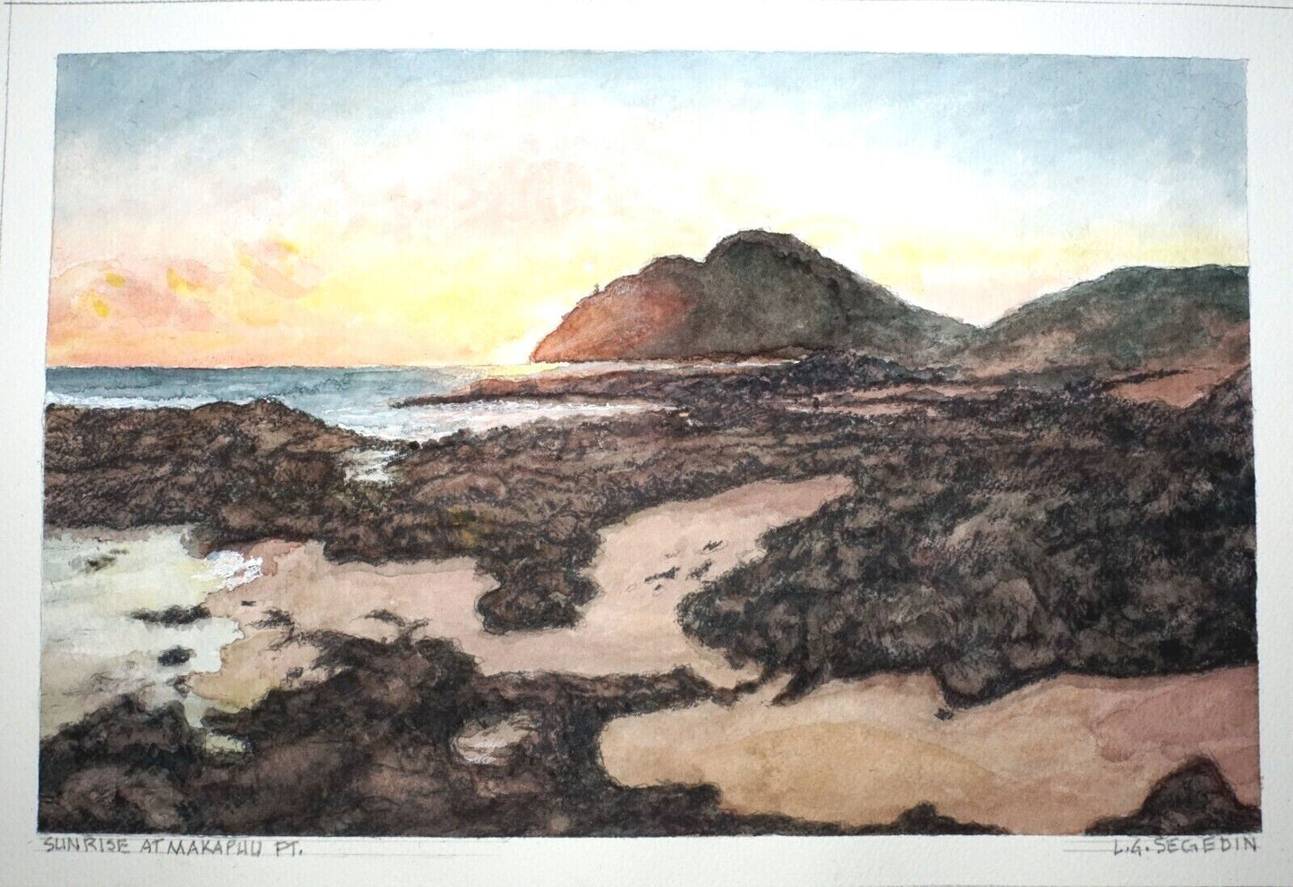 Hawaii Watercolor Diptych Painting Makapuu Rabbit Island by L. Segedin #179/80
