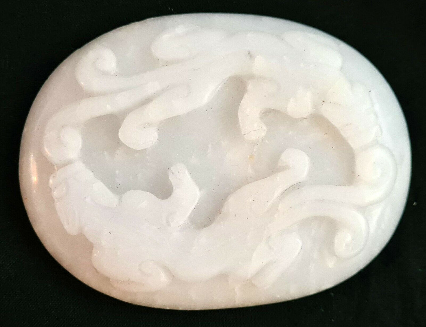 20C Chinese White Jade Large Scepter Head w. Dragon Motif in Relief (AHB)