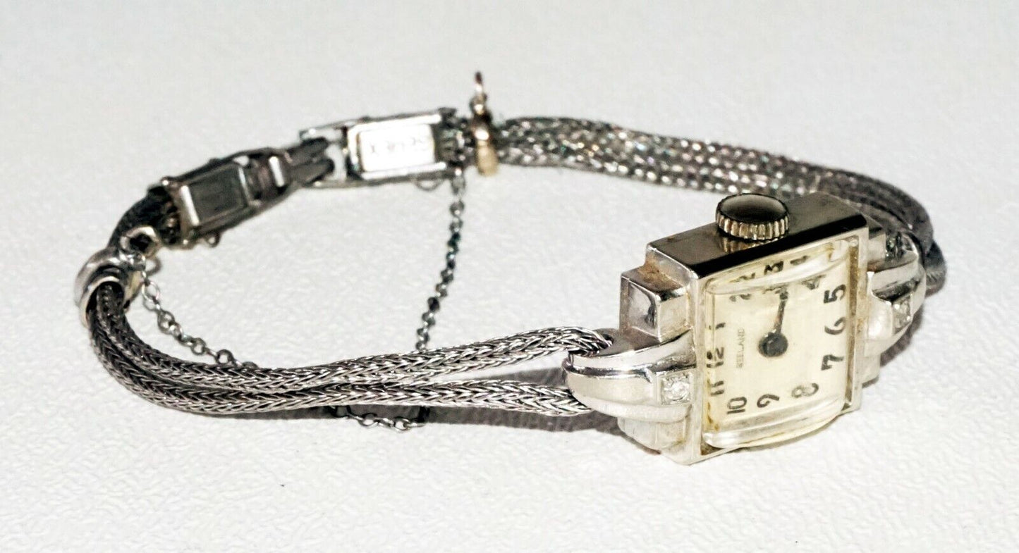 70s Swiss 14k White Gold Diamond Ladies by Seeland Baylor Watch Co. (TaE)#74