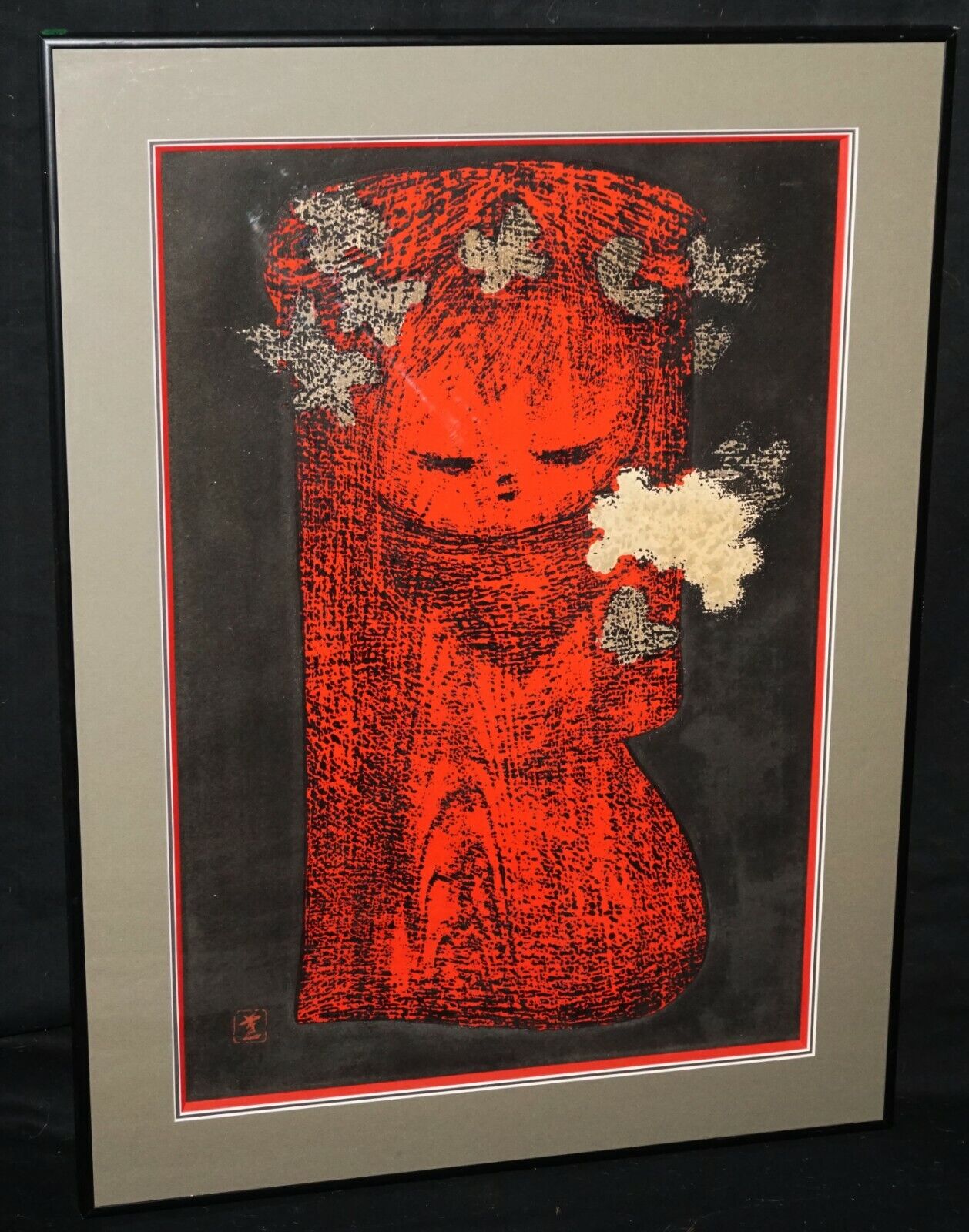 Japanese Woodblock Print Girl Butterflies & Flowers Kaoru Kawano (1916-65)(JeK)