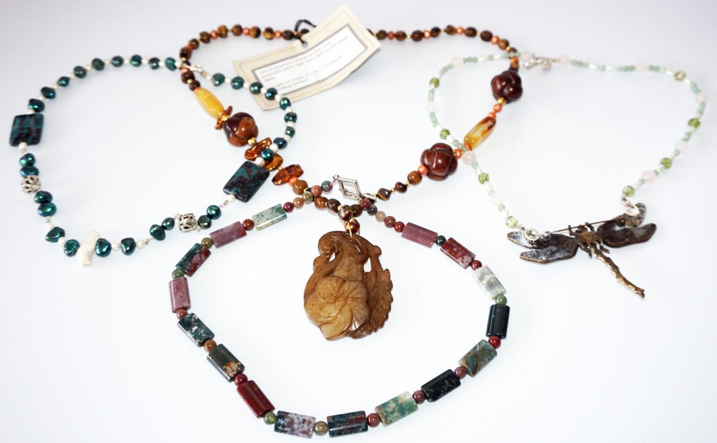 4x Chinese Mixed Bead Necklaces w Quartz, Serpentine + by Yasue Yamada (Yam)#10