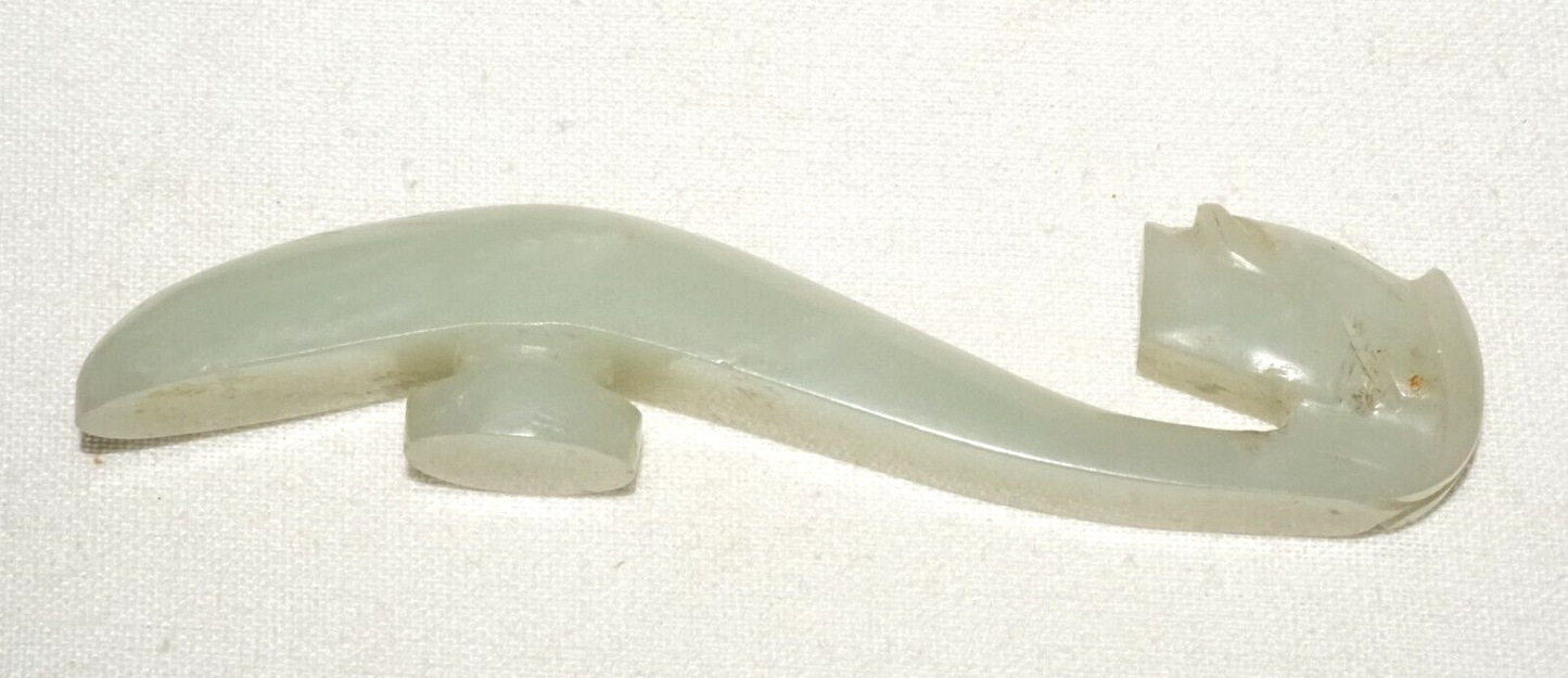 Antique Chinese Grey Green Nephrite Jade Dragon Belt Hook (UVi)#4