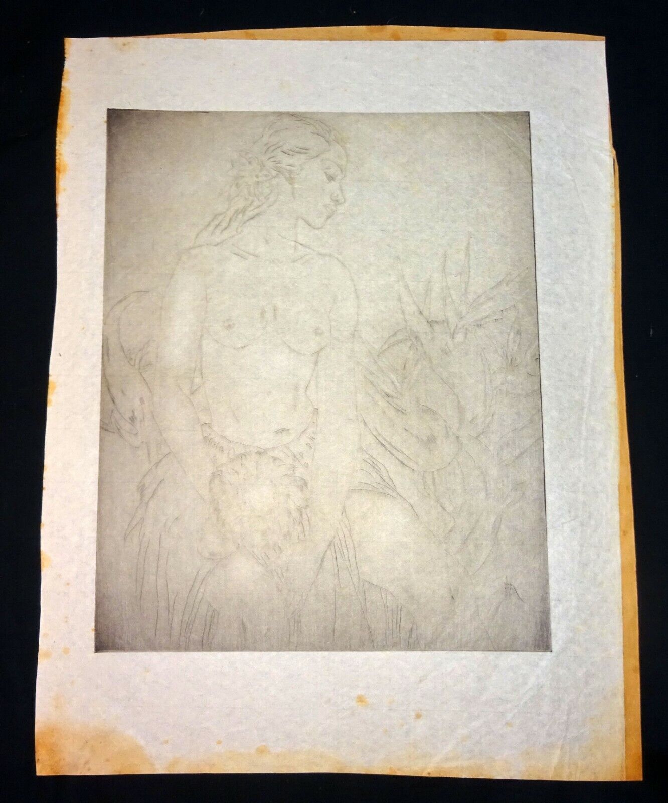 20s Hawaii Etching Print White Uli Uli Female Nude by John Melville Kelly (Kel)