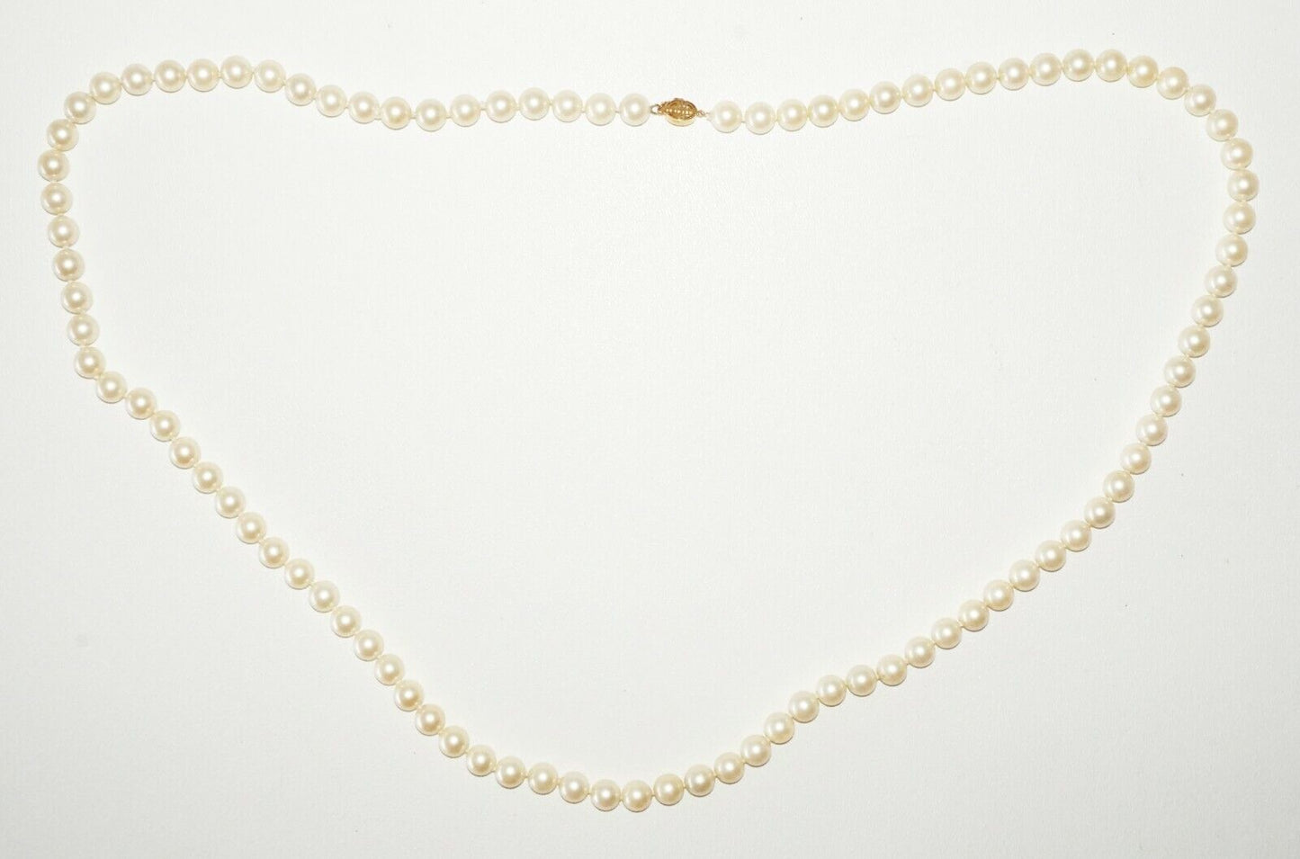 Vintage Single Strand Pearl Necklace w. 14k Yellow Gold Pierced Clasp (TaE)#55
