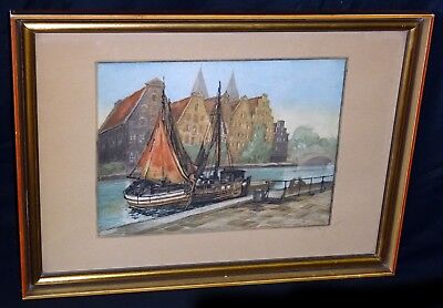 1920s German Aquatint Etching "Old Salt Depots, Lübeck" by Willy Scholz (Rud)