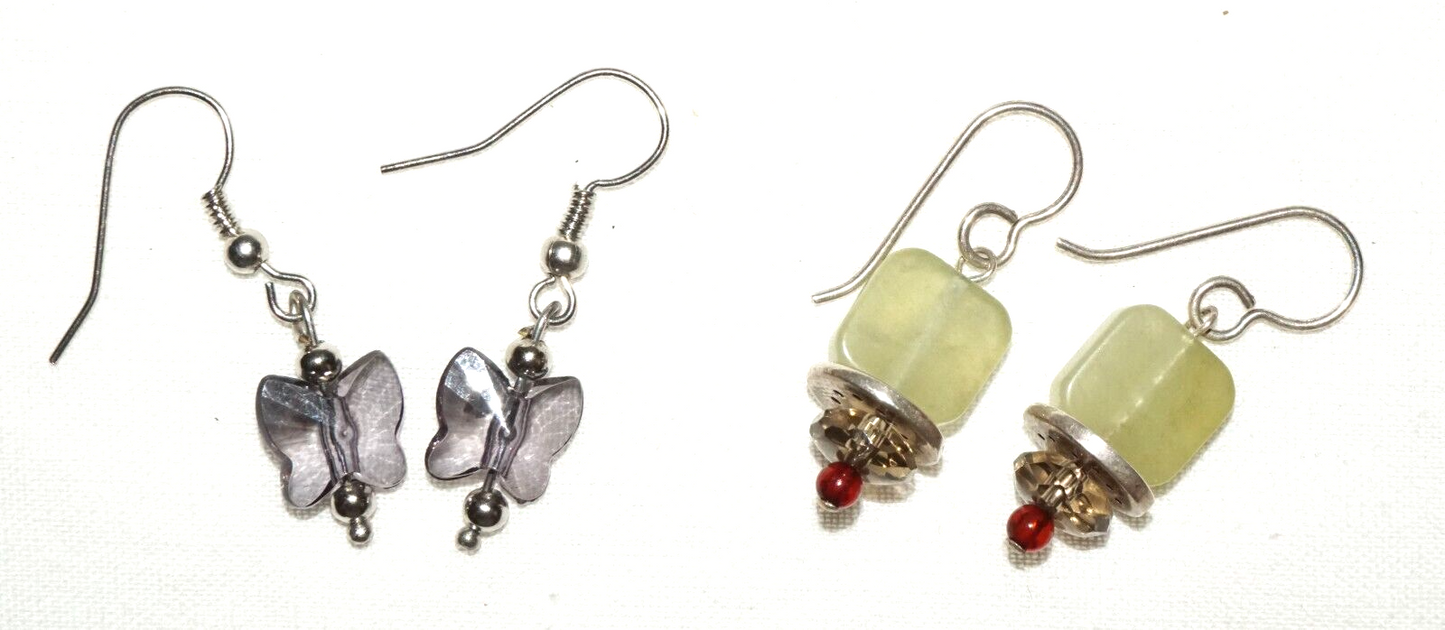 2x Pair Vintage Fun Fashion Earrings w. Glass & Gemstones Butterfly (KoS) L12
