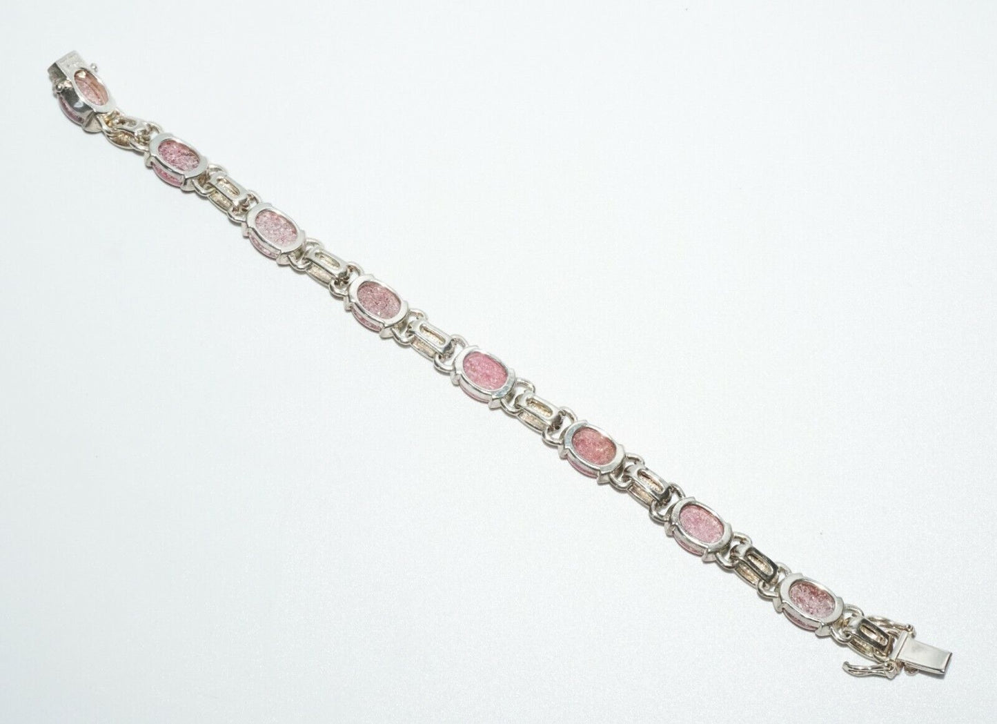 Vintage Hong Kong Sterling Silver Bracelet w 8x Oval Rhodonite Accents (SaR)#204
