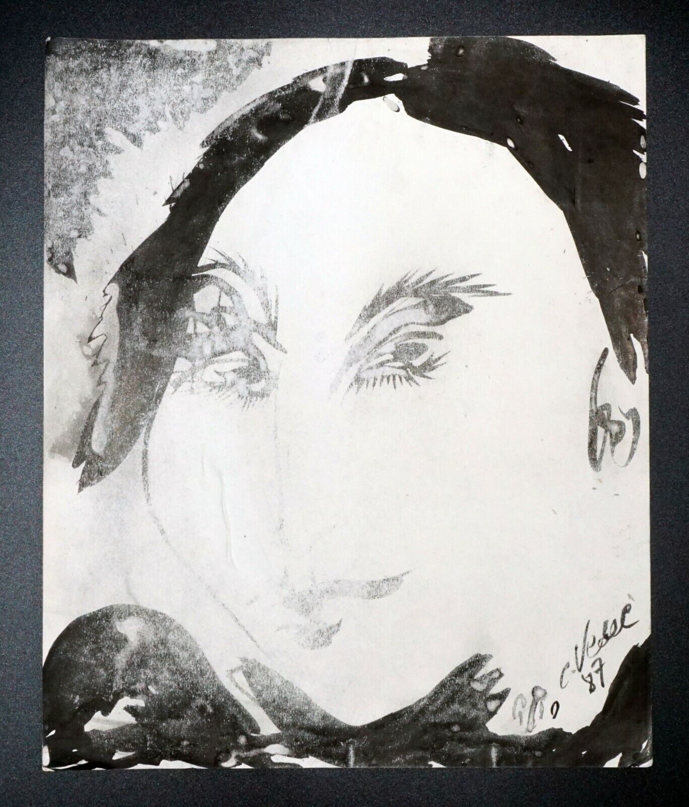 France Outsider Art Ink Portrait Painting Female Portrait Claude Vedel (EtJ)#53