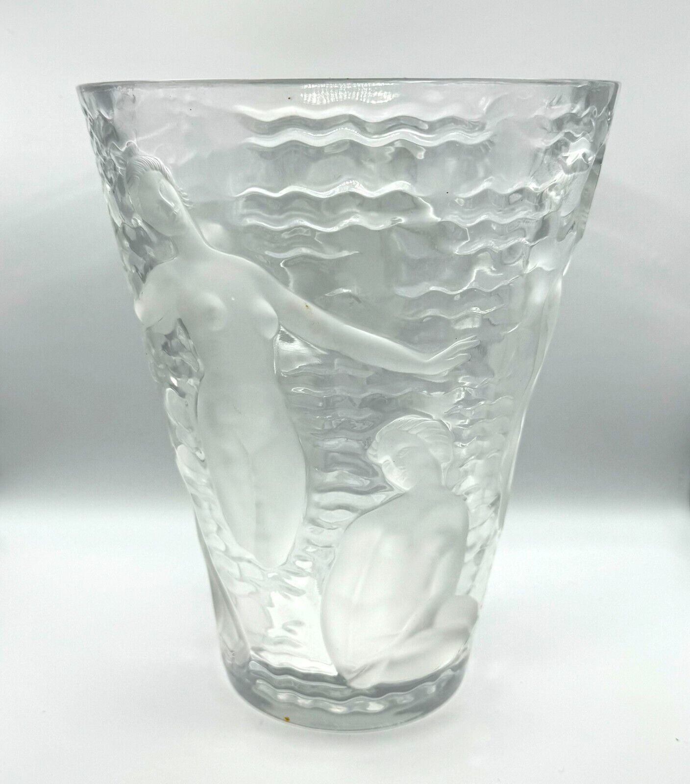 Vintage French Frosted Crystal Lalique Ondines Nudes Vase (AHB)