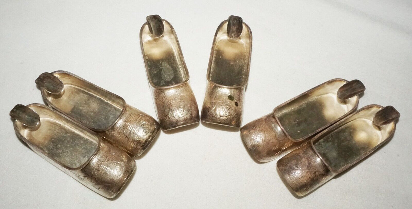 6Pc Vtg Hong Kong Sterling Silver Chinese Shoe Motif Ashtrays Tackhing (UVi) IC