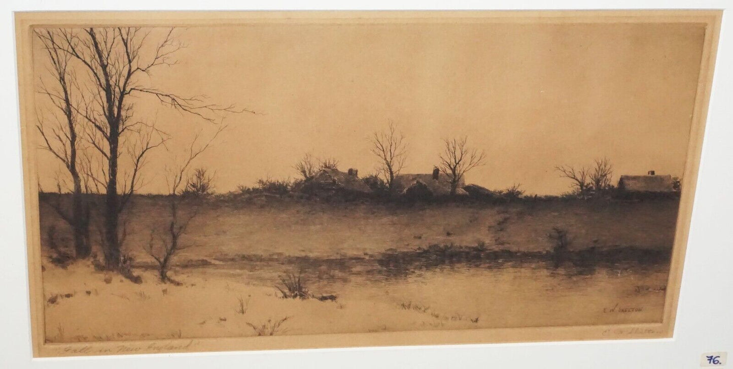 Antique US New England Framed Etching Fall in New England by E.W. Skelton (New)