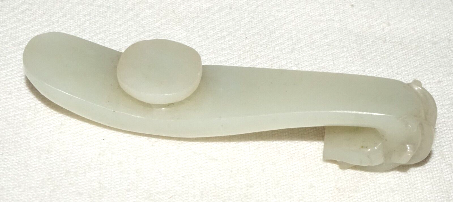 Antique Chinese Grey Green Nephrite Jade Dragon Belt Hook (UVi)#15