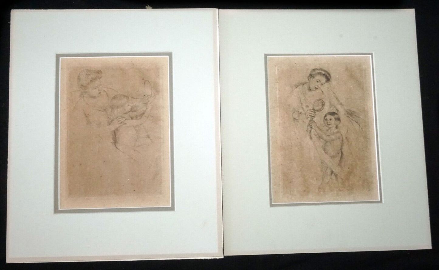 2Pc 1905 French/US Etching Prints "Hand Mirror" by Mary Cassatt (1844–1926)(FeH)