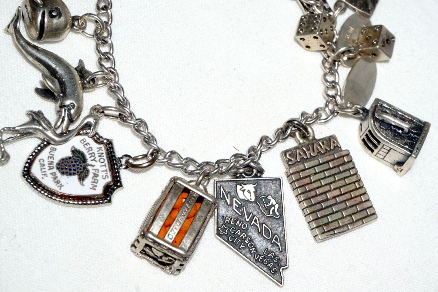 Vintage Sterling Silver Charm Bracelet w. 16x Travel & City Charms (BrM)#6
