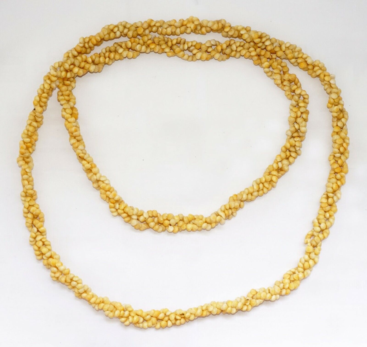 Vintage Pacific 3x Single Strand Braided Yellow Mini Shell Lei Necklace (CuM)