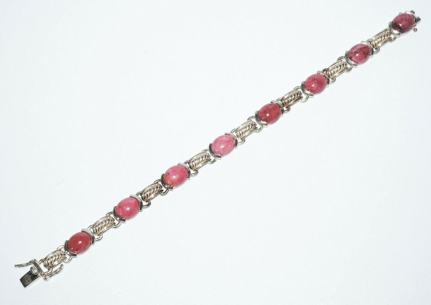 Vintage Hong Kong Sterling Silver Bracelet w 8x Oval Rhodonite Accents (SaR)#204