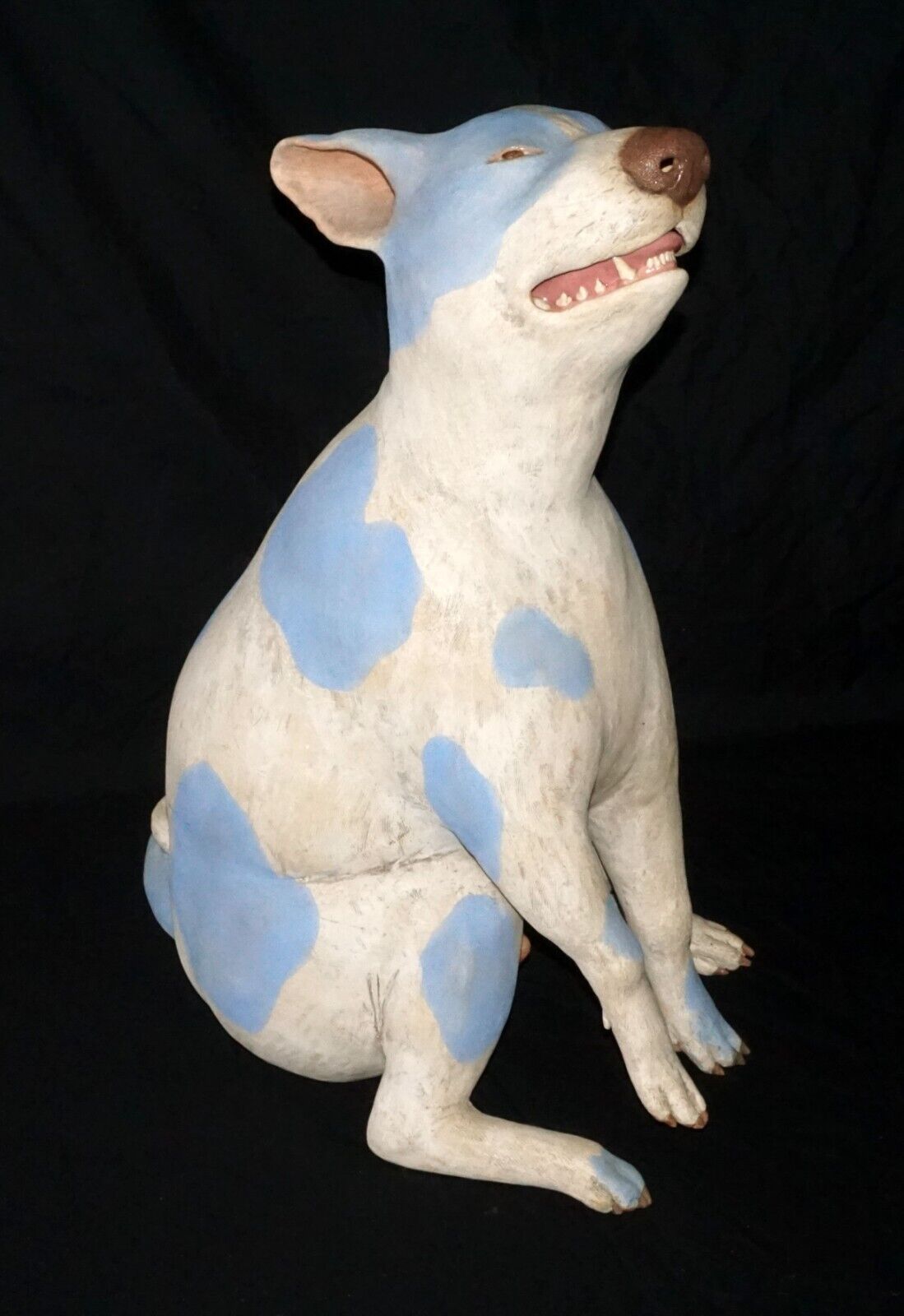 Hawaii Pottery Sculpture Blue Spotted Puppy Dog by Esther Shimazu (B.1957)(McA)