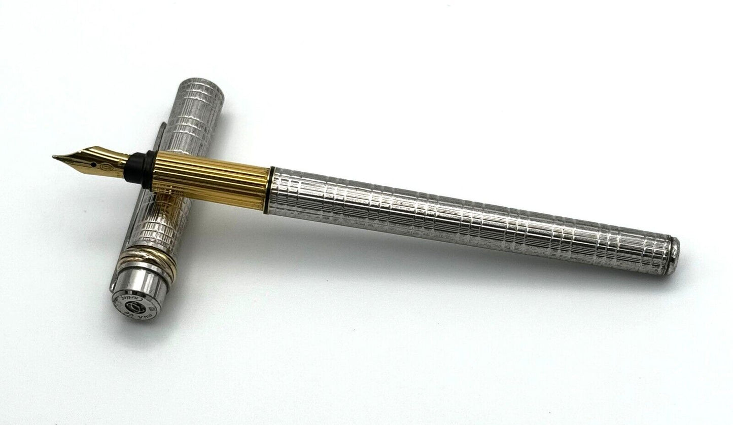 French Stainless Steel Body & Gold Plated Cartier Fountain Pen w 18k Nib (MiM)