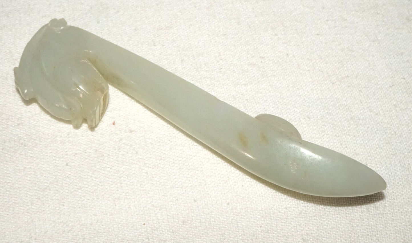 Antique Chinese Grey Green Nephrite Jade Dragon Belt Hook (UVi)#18