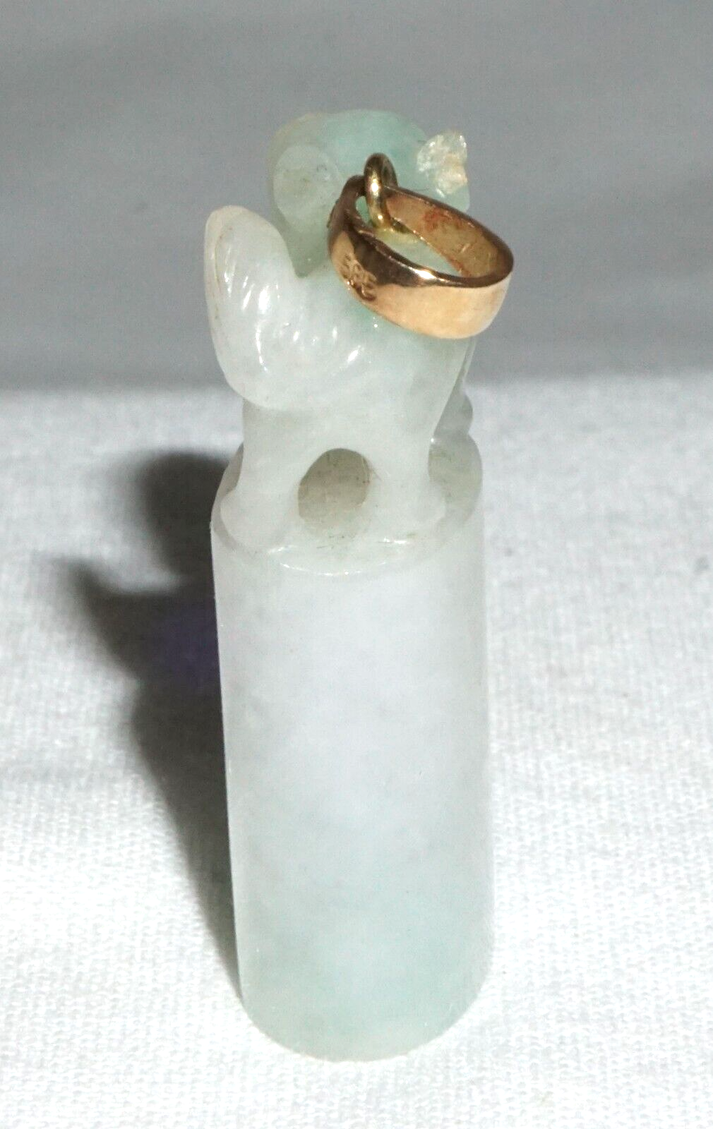 Vintage Chinese 14k Yellow Gold set Jadeite Jade Mini Seal Style Pendant (FeL)