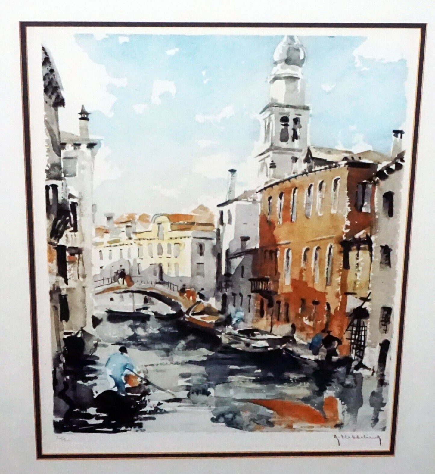 Vintage Belgian Color Print Venetian Canals by Roger Hebbelinck (1912-1987)(CWo)