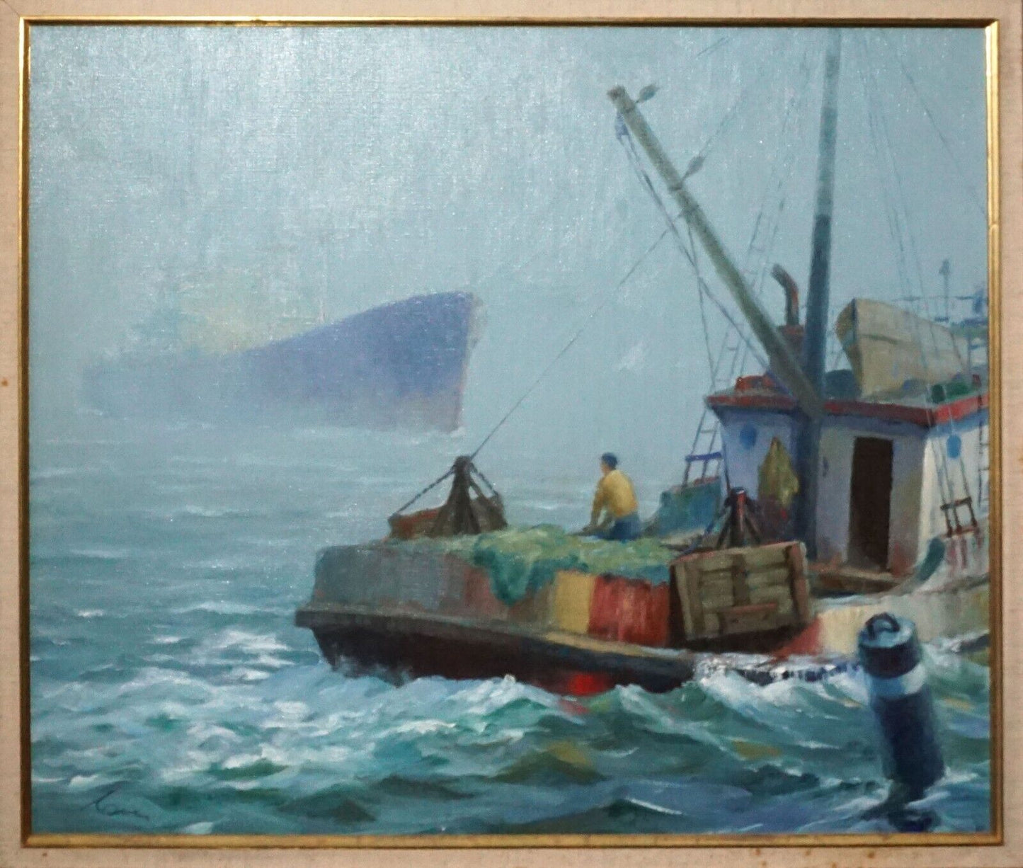 Vintage Oil on Canvas Misty Maritime Morning by Robert Dexter Coe (LeD)