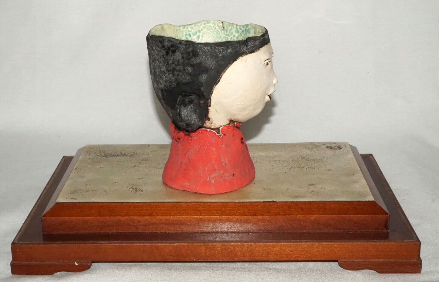 Contemp. Hawaii Pottery Sculpture Girl Cup on Stand in Box by Jo Rowley (CuM)